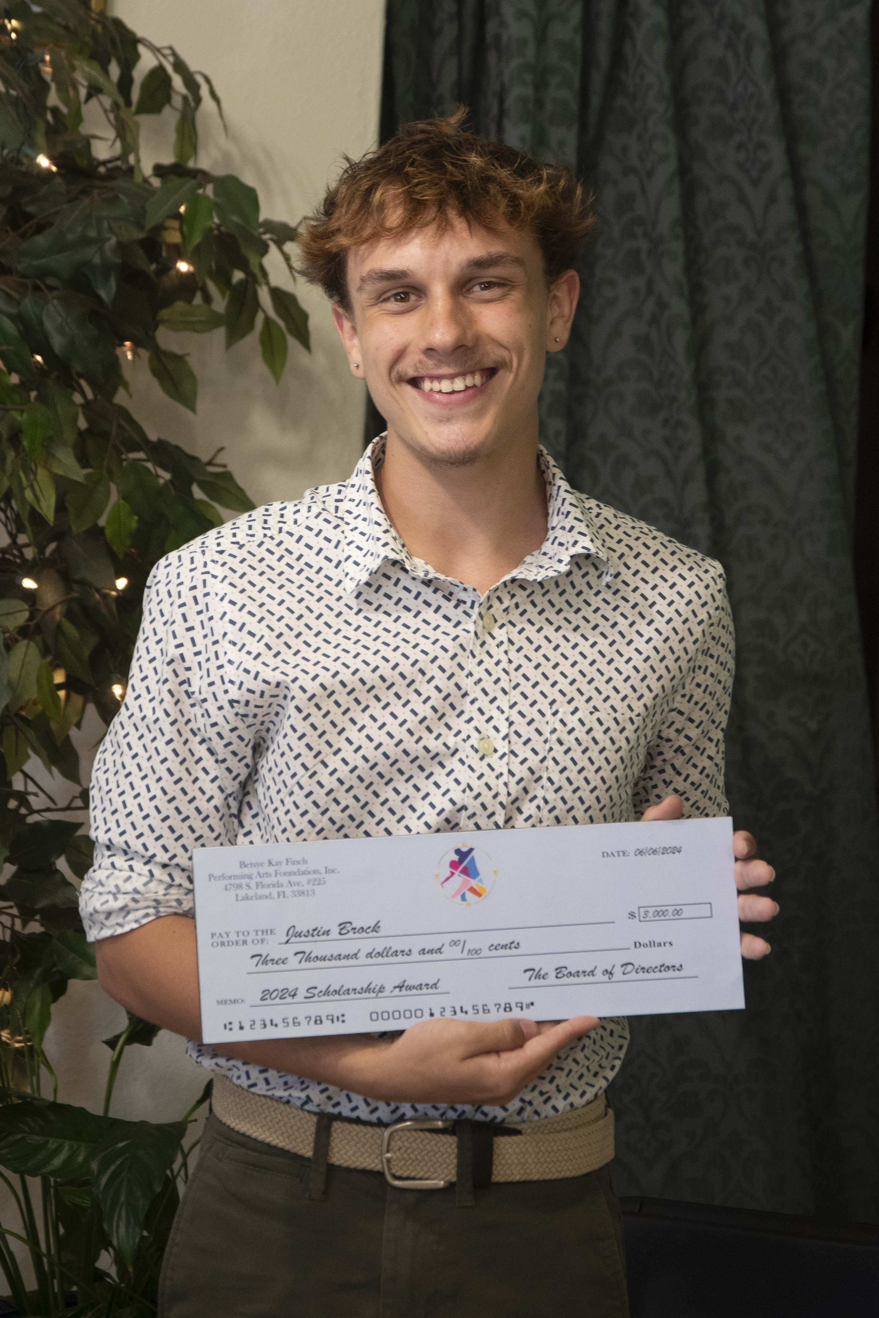 Justin Brock receives the Bestye Kay Finch Performing Arts Scholarship