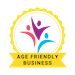 a badge for businesses that are recognized as age friendly businesses by age friendly Lakeland